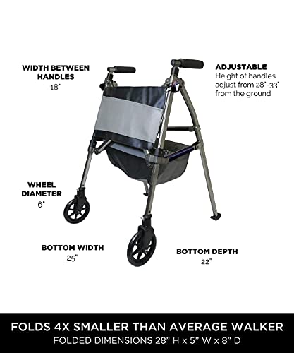 Travel Walker Short Lightweight Folding Rolling Walker with Swivel Wheels a7