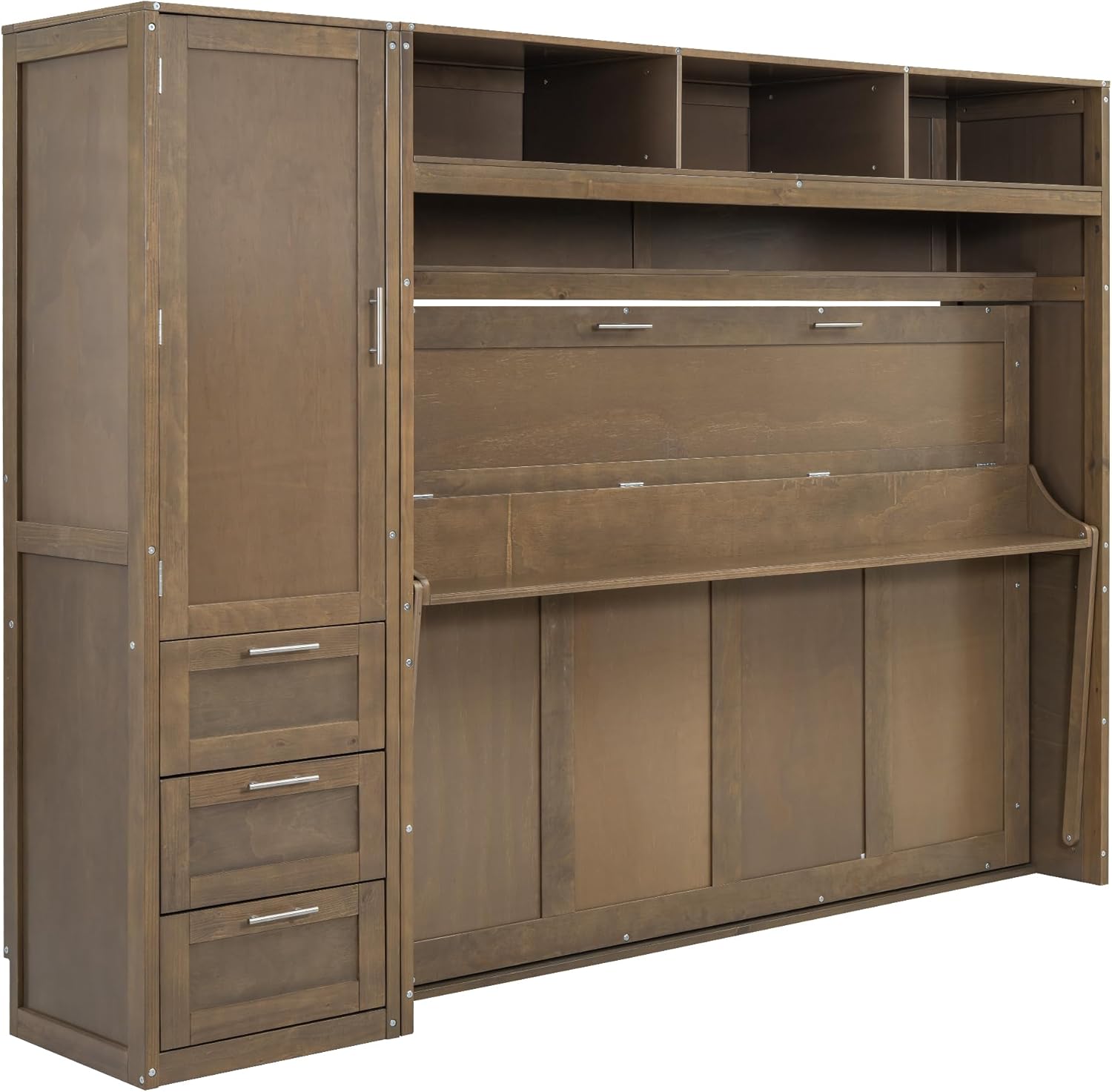Murphy Bed Frame with Wardrobe and Drawers Space-Saving k7p
