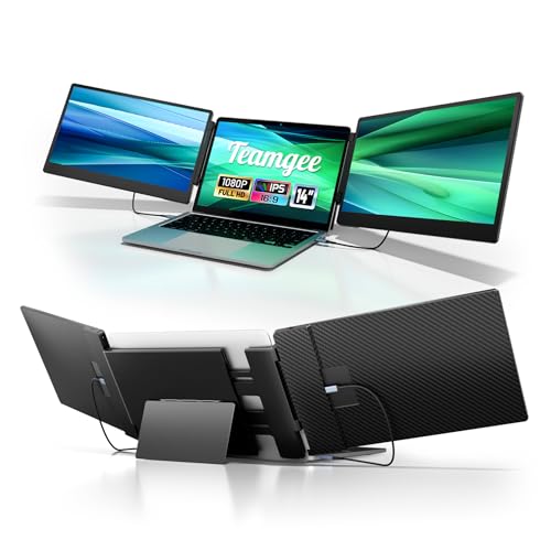 Teamgee 14.2" Portable Monitor, FHD IPS Laptop Screen Extender with 90° Foldable Stand/Dual Speakers, HDMI/USB-A/Type-C Plug and Play for 13”-17” Laptops Remote Work, Fits Wins, Mac, Chrome, Switch