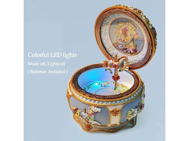 Carousel Horse Music Box LED Twinkling Resin Carved Mechanical Musical Box k7m