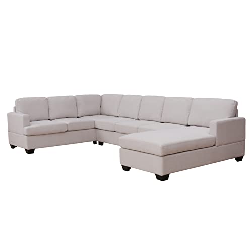 Beige U-Shape Sectional Sofa with Chaise Lounge k7m