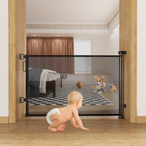 Retractable Mesh Safety Gate for Doorways Stairs 34in White a7