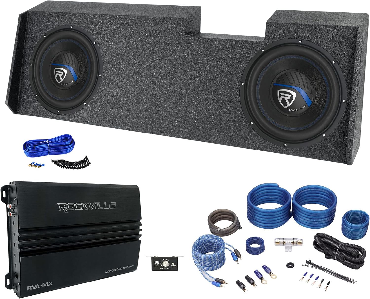 Rockville Dual 10" Subwoofers+Amplifier+Box for 2019-Current GM Crew+Double Cab