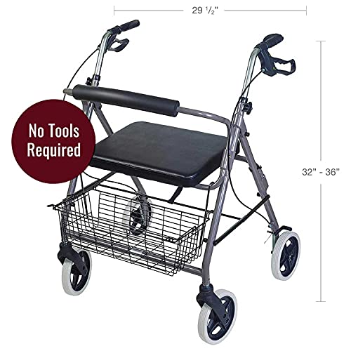 Rollator Walker with Extra Wide Seat, Adjustable Height, Burgundy k7