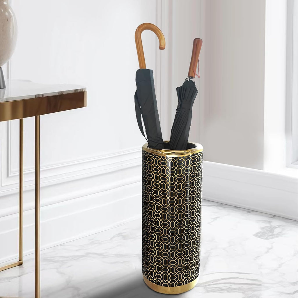 Ceramic Umbrella Stand Holder Indoor 18 Inch Black Gold k7