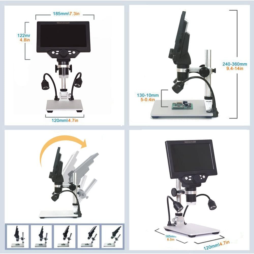 Digital Microscope 7 Inch LCD 12MP 1-1200X Magnifier with Stand a7