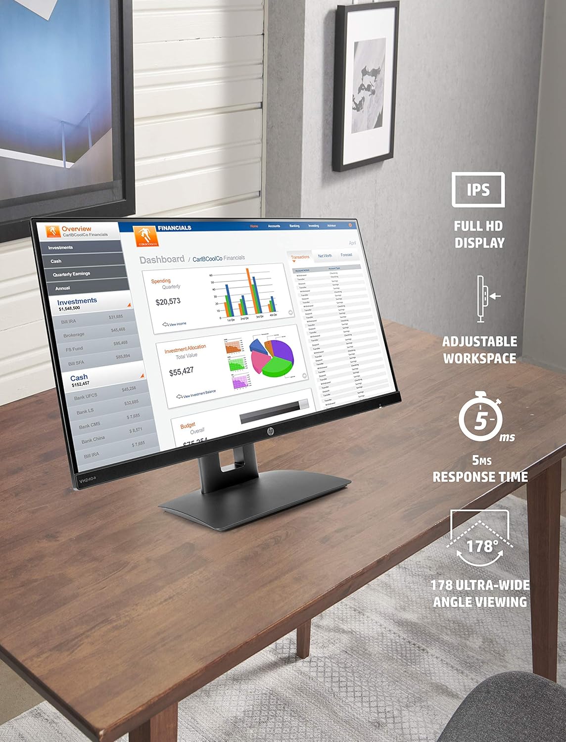 23.8" Full HD IPS LED Monitor with Built-In Speakers and VESA Mounting, HDMI & VGA Ports k7