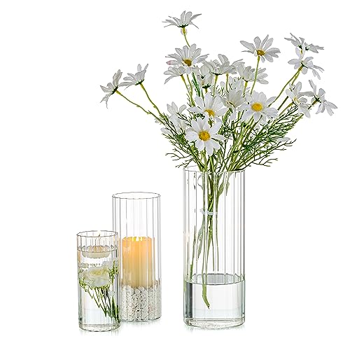 Ribbed Hurricane Candle Holders Set of 6 Cylinder Glass for Pillar Centerpieces d7k