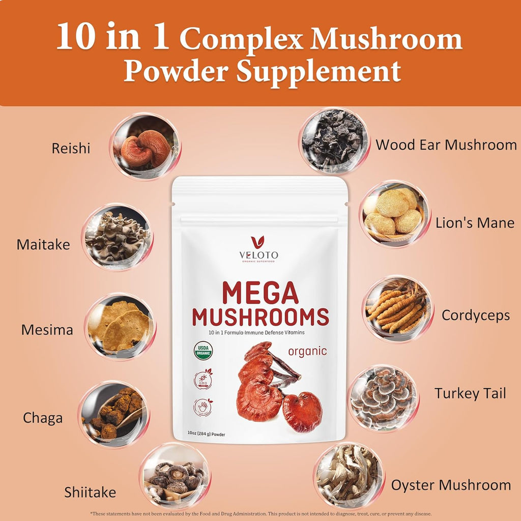 Organic Mushroom Powder Blend 10 in 1 Supplement k7