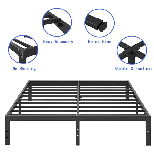 Metal Bed Frame Heavy Duty Steel Slat Mattress Foundation Black k7