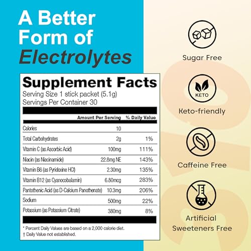 Hydrate Lemon Lime Electrolytes Powder Packets Sugar Free 30 Servings k7