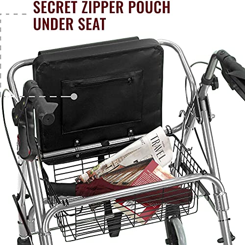 Rollator Walker with Extra Wide Seat, Adjustable Height, Burgundy k7