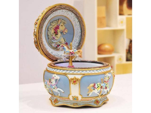 Carousel Horse Music Box LED Twinkling Resin Carved Mechanical Musical Box k7m