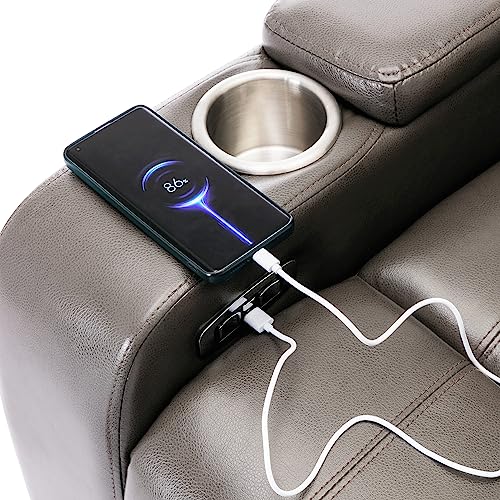 Swivel PU Leather Power Recliner with Tray Table and Cup Holder Grey k7m