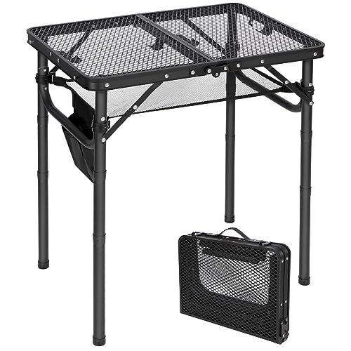 REDCAMP Folding Portable Grill Table for Outside, Lightweight Aluminum Metal Grill Stand Table for Camping Cooking BBQ RV Picnic,Easy to Assemble with Adjustable Heights Legs,Silver 32”x32”