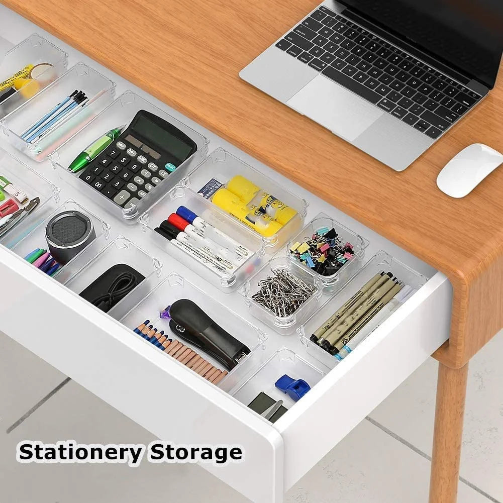Clear Drawer Organizer Trays 4-Size Storage Boxes Set k7m