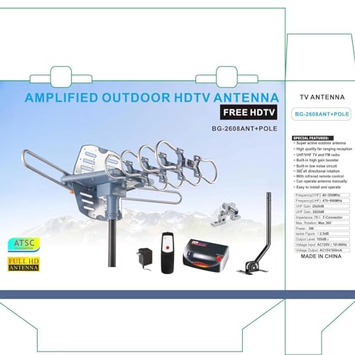 Outdoor TV Antenna Long Range 360 Rotation 4K VHF UHF 2 TVs k7