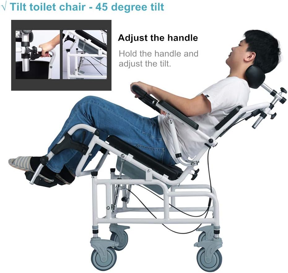 Tilt-in-Space Reclining Shower Commode Chair with Padded Seat and Flip-up Armrests k7
