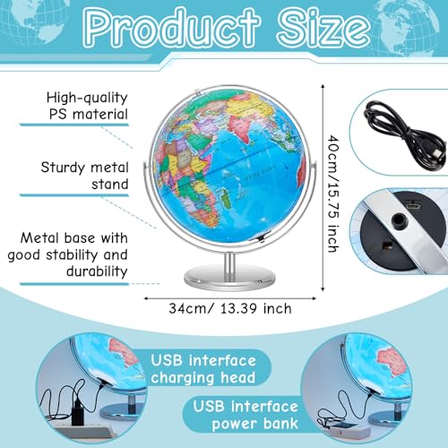 Illuminated World Globe with Stand for Kids Learning Blue a7