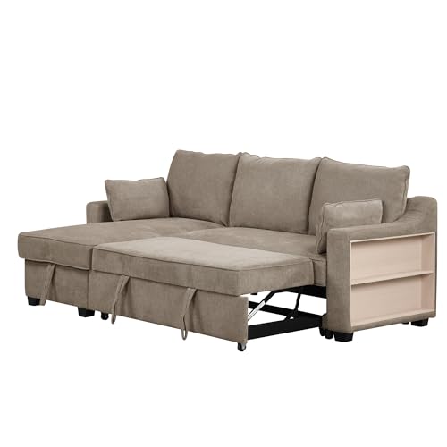 Pull Out Sleeper Sofa L-Shaped Convertible with Storage Chaise a7
