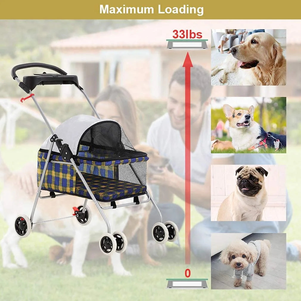 Dog Stroller for Small Dogs Cats Folding Travel Carrier with Cup Holder k7m