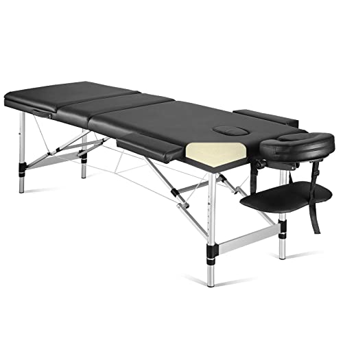 Careboda Portable Massage Table 3 Fold 23.6" Wide, Height Adjustable Aluminum Massage Bed with Headrest, Armrests and Carry Bag, Professional Massage Tables for Spa, Salon, Tattoo