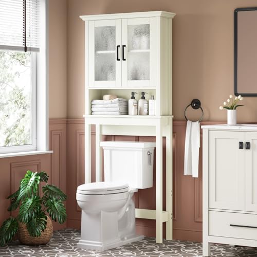 Over The Toilet Storage Cabinet with Glass Doors and Adjustable Shelf Espresso k7