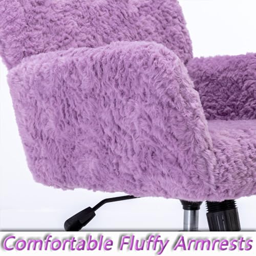 Vanity Chair with Wheels Faux Fur Swivel Adjustable Height Pink k7