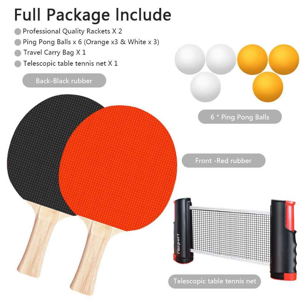 Ping Pong Paddle Set with Retractable Net and Carry Bag k7m