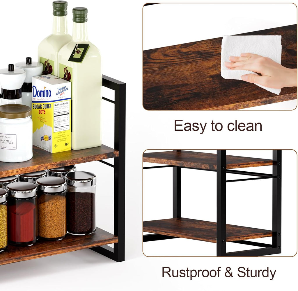 Spice Rack Countertop Organizer, 2 Tier Wood Shelf for Cabinet Tea Station a7