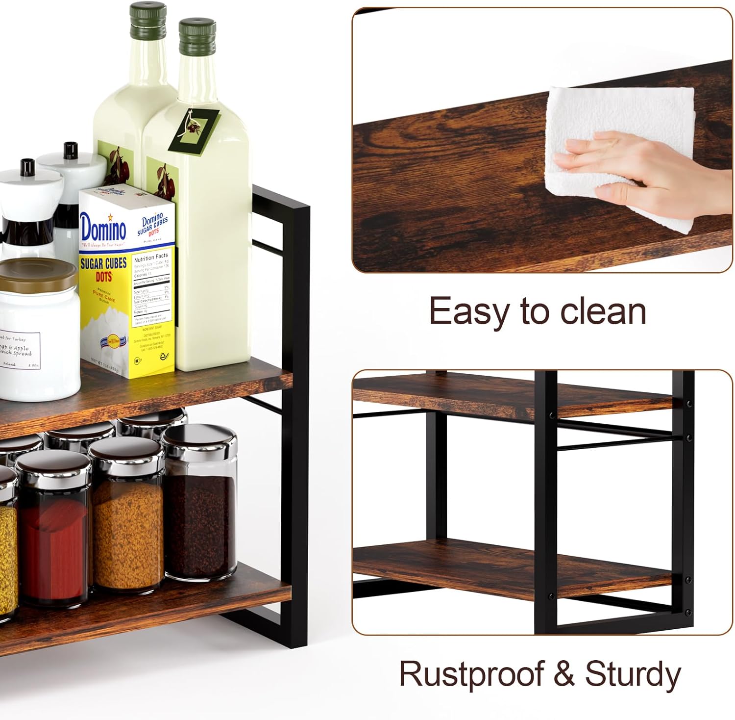 Spice Rack Countertop Organizer, 2 Tier Wood Shelf for Cabinet Tea Station a7