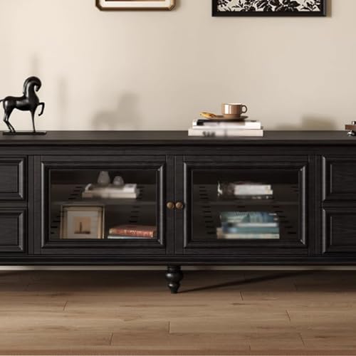 TV Cabinet Solid Wood Black Floor Standing Retro 7k