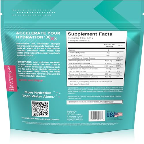 Acai Berry Electrolyte Hydration Powder Packets Vitamin C 30 Count k7p