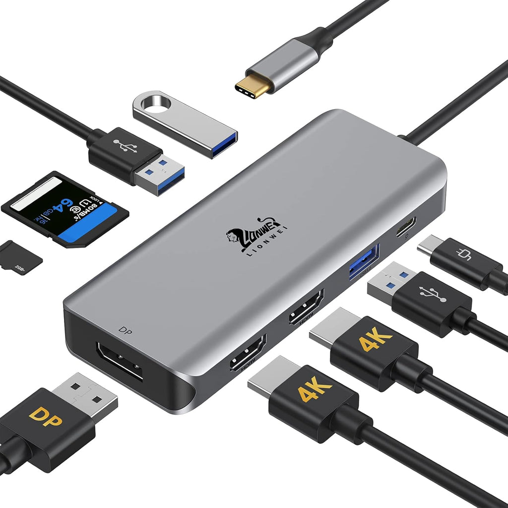 Docking Station, 9-in-1 Triple Display USB C to Dual HDMI Adapter with DisplayPort, 87W PD, 3 USB, SD/TF Card Reader, Docking Station Dual Monitor for Thunderbolt 3/USB-C(DisplayPort) Laptops Pack of 2