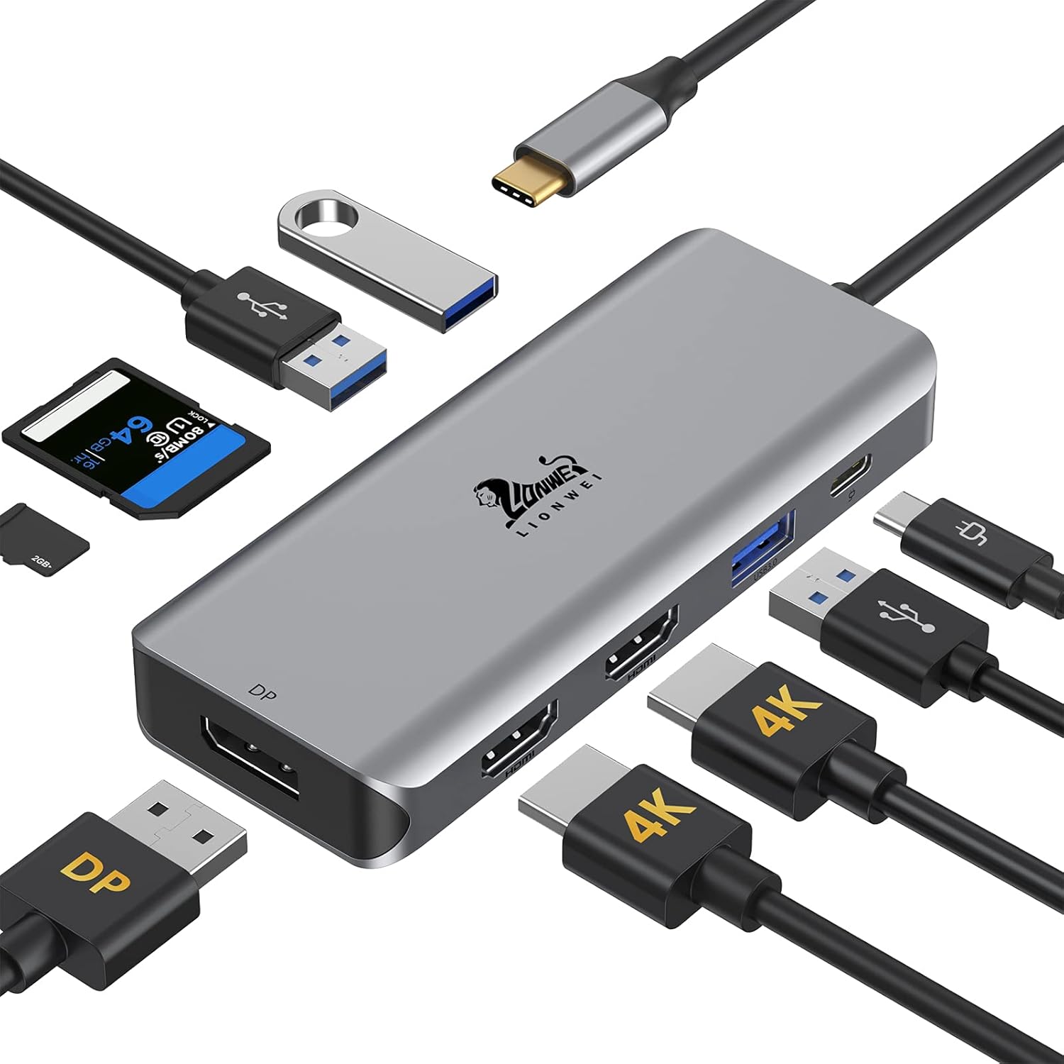 Docking Station, 9-in-1 Triple Display USB C to Dual HDMI Adapter with DisplayPort, 87W PD, 3 USB, SD/TF Card Reader, Docking Station Dual Monitor for Thunderbolt 3/USB-C(DisplayPort) Laptops Pack of 2