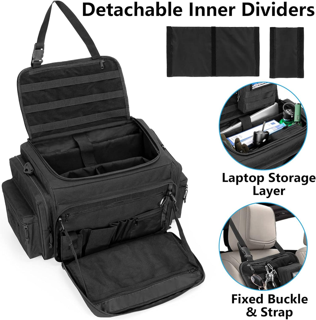Patrol Bag for Law Enforcement, Car Seat Organizer with Laptop Layer, MOLLE Compatible, Black a7