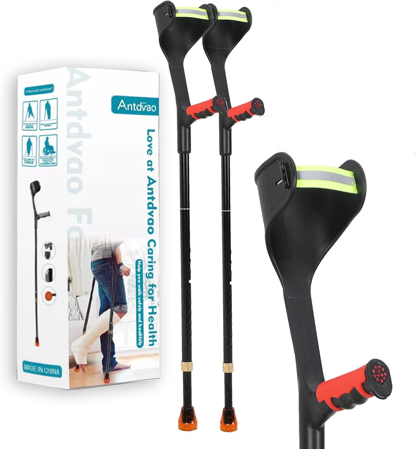 Forearm Crutches Pair Adjustable Non-Slip Lightweight Red k7