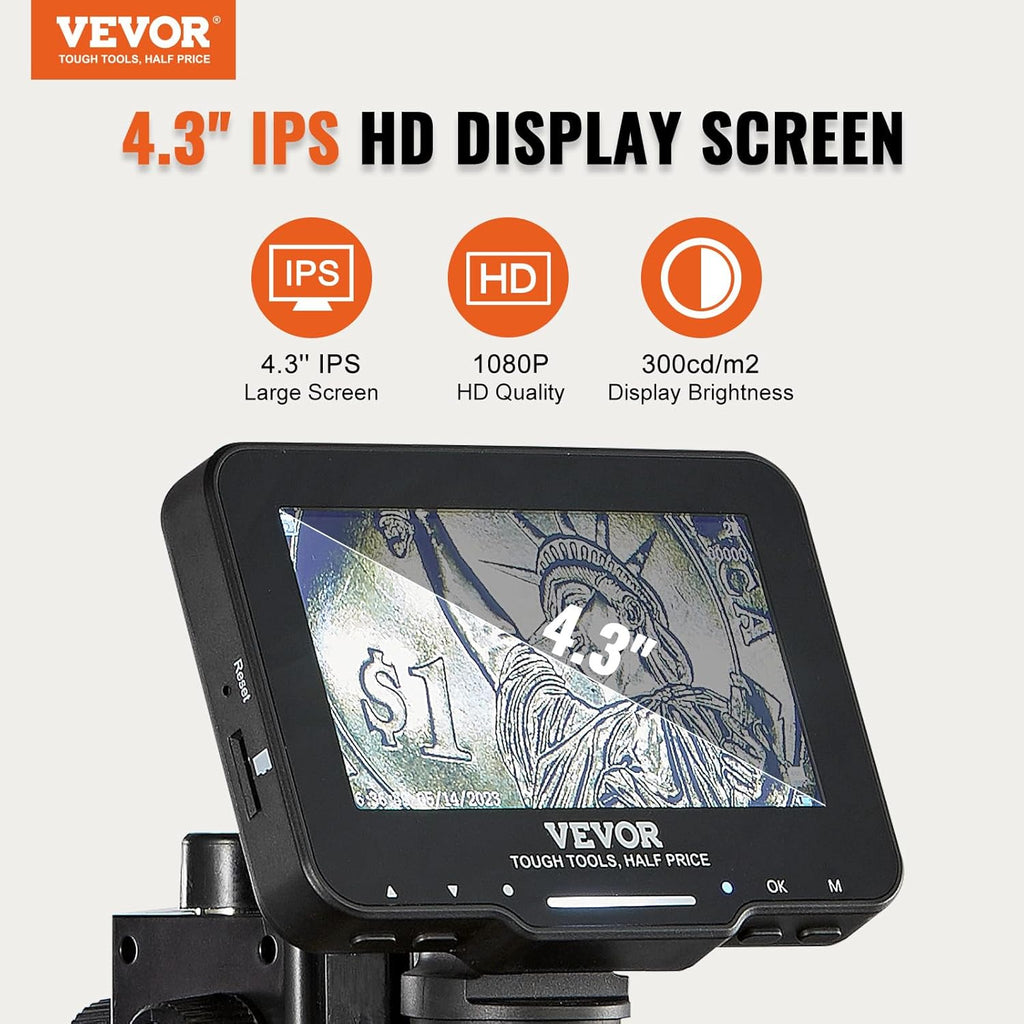 LCD Digital Microscope 4.3 IPS Screen 50X-1000X with 8 LED Lights, PC View, 32GB SD Card k7m