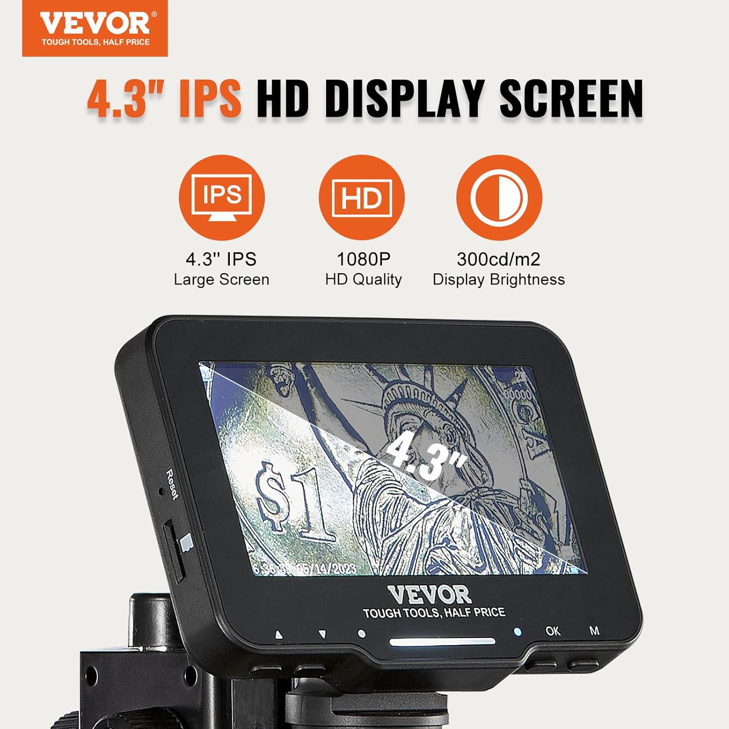LCD Digital Microscope 4.3 IPS Screen 50X-1000X with 8 LED Lights, PC View, 32GB SD Card k7m