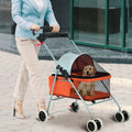 NiamVelo Dog Stroller Folding Pet Cat Stroller with 4 Wheels Portable Doggy Stroller with Cup Holders, Orange