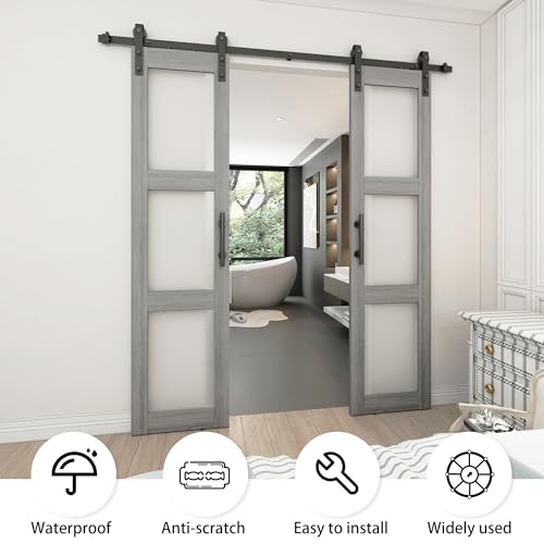 Double Glass Barn Door 21x84in with Sliding Hardware Kit White k7