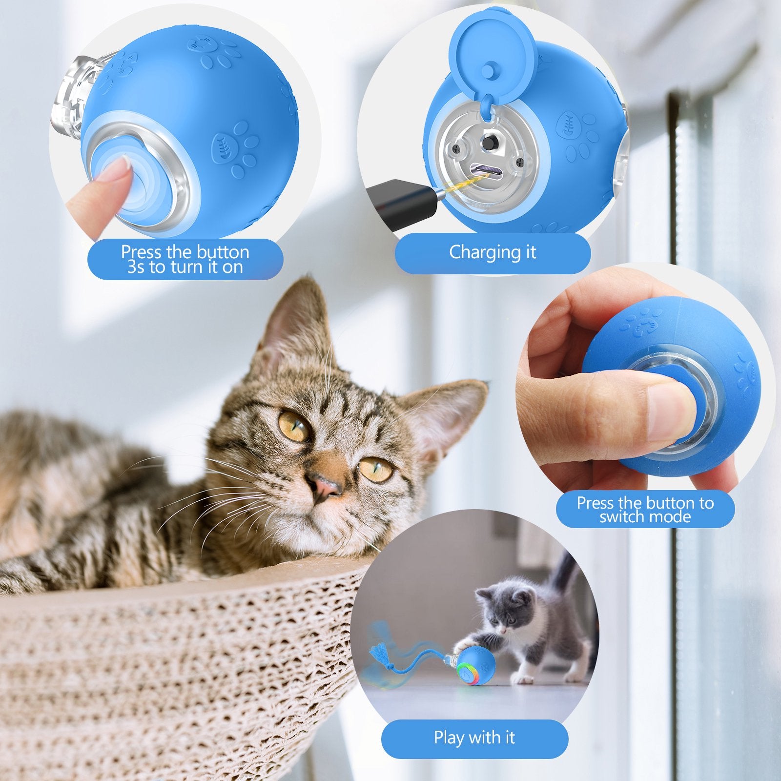 Interactive Cat Toy with Motion-Activated Rolling Ball7k