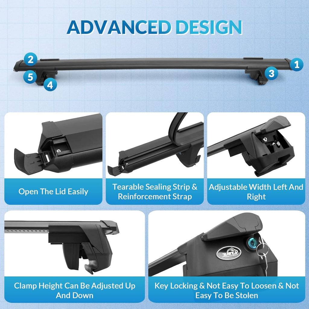 Roof Rack Cross Bars Adjustable Lockable Aluminum Black 7k