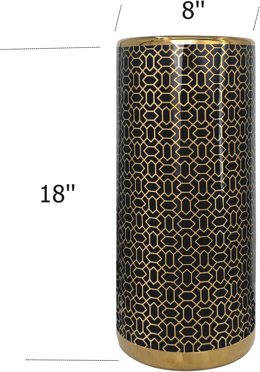 Ceramic Umbrella Stand Holder Indoor 18 Inch Black Gold k7