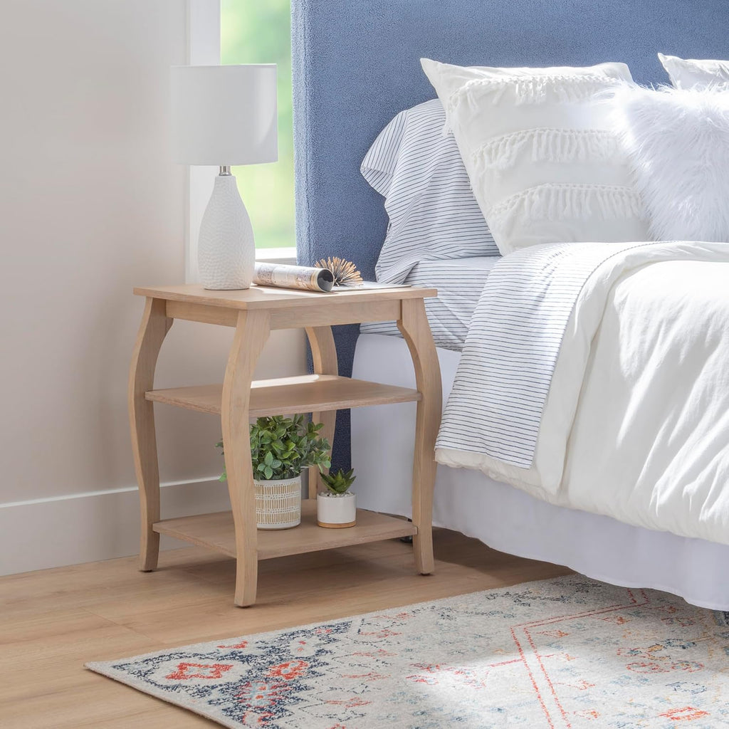 Wooden Side Table with Curved Legs and Shelves k7