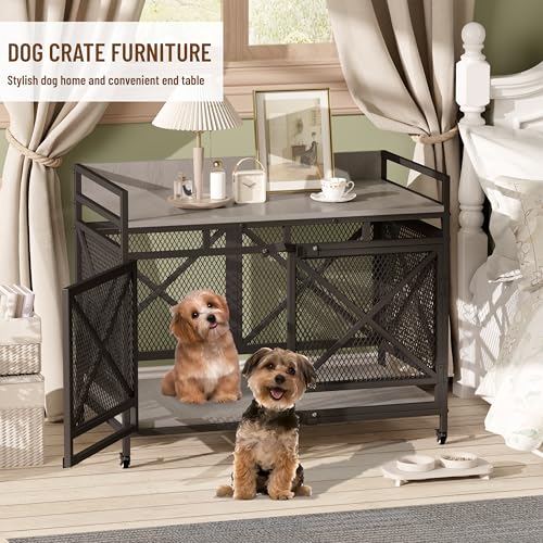 Large Dog Crate Furniture 48 Inch Wooden Kennel Indoor Pet House Grey a7