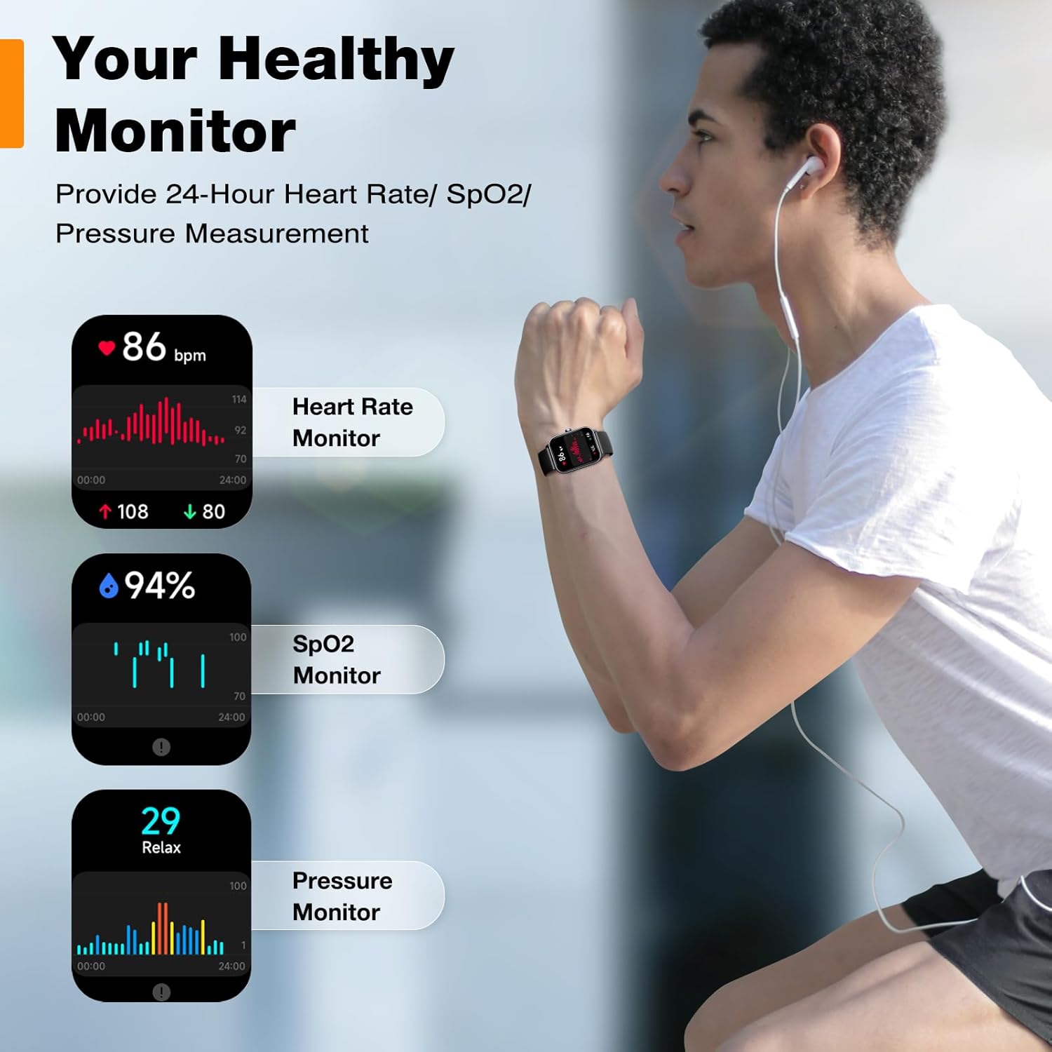 Smart Watch 1.8" Touchscreen Fitness Tracker Blood Oxygen Heart Rate Monitor a7