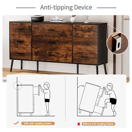 White 9 Drawer Dresser with Wooden Feet for Bedroom a7