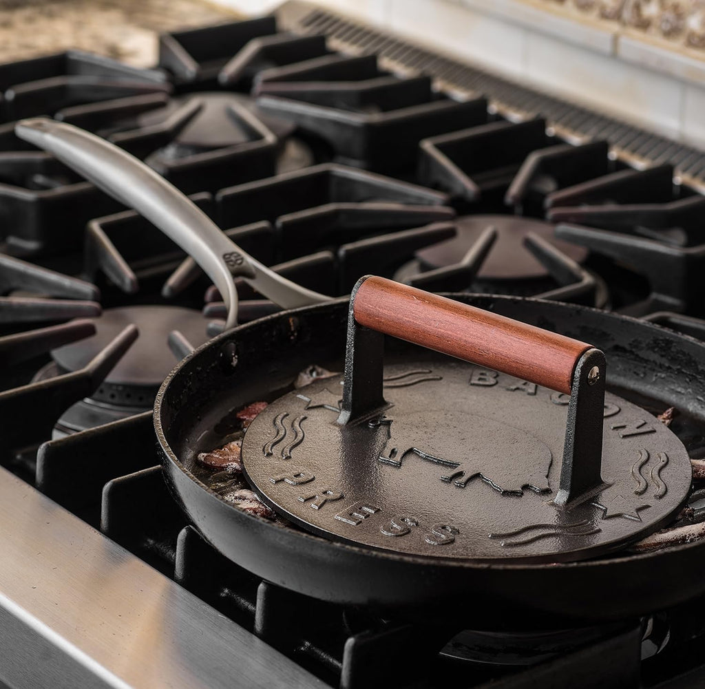 Cast Iron Grill Press with Wood Handle 8.5 Inch a7