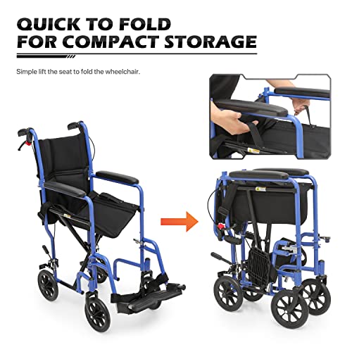 Lightweight Wheelchair for Adults with Locking Hand Brakes, Folding Back, 16 Inch Seat, 250 lbs Capacity Red k7